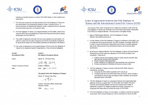 Letter of Agreement between the Fish Database of Taiwan and the International Council for Science (ICSU) 