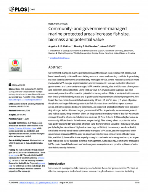 Community- and government-managed marine protected areas increase fish size, biomass and potential value