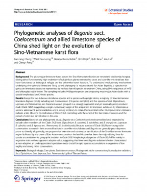 Phylogenetic analyses of Begonia sect. Coelocentrum and allied limestone species of China shed light on the evolution of Sino-Vietnamese karst flora